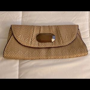 Banana Republic Faux Straw Clutch with Brown Wooden Detail